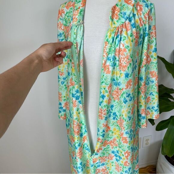 Vintage 70s 80s Nightgown House Dress Maxi Floral Hippie Woman Size Medium Green - Picture 6 of 9